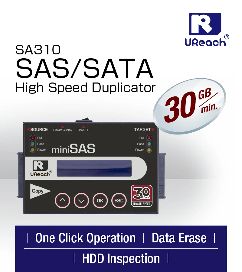 Высокоскоростной копировальный аппарат U-Reach SA310 для HDD/SSD SAS/SATA/IDE/mSATA автономный |