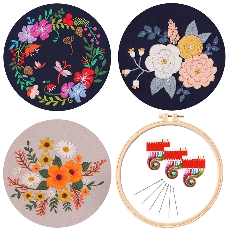 

3 шт., Набор для вышивки с цветами для начинающих, набор для современной вышивки, содержит все инструменты для вышивки, описание на английско...