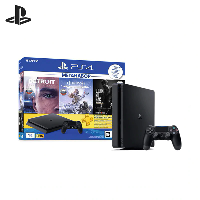 Sony PlayStation 4 Slim (1TB) Black (CUH 2208B) + игра HZD Detroit TLOU PS Plus 3 мес.|Игровые консоли| |