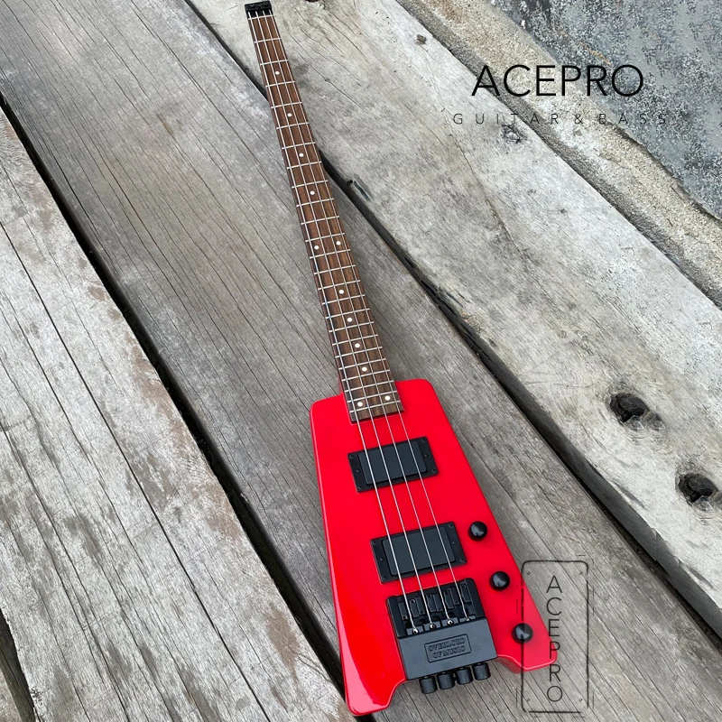 4 string Red Color Headless Electric Bass guitar Rosewood Fingerboard