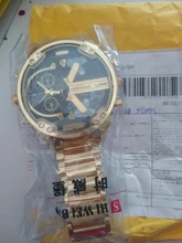 XFCS-reloj grande de acero dorado para hombre, de cuarzo, informal, con doble horario, Militar