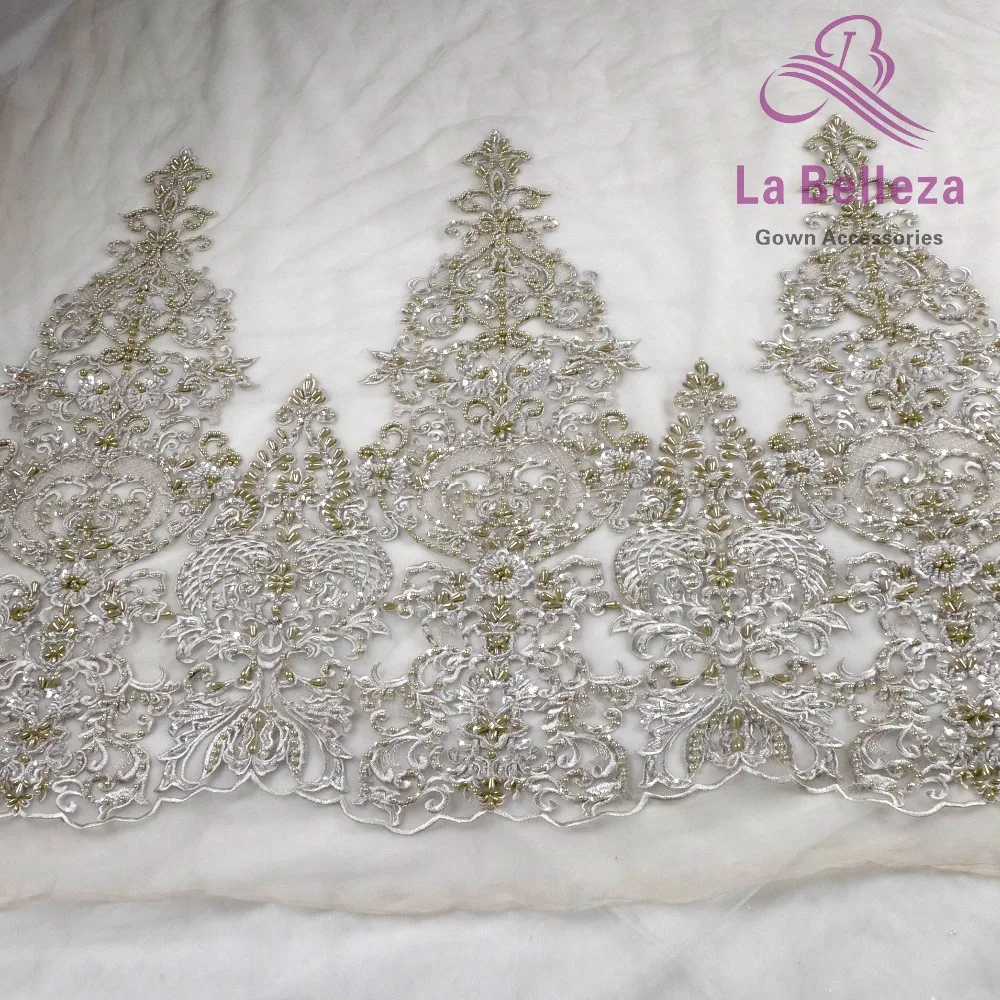 La Belleza Новинка 75 см ширина черное двустороннее вышитое блестящим бисером красивые, с кружевной оторочкой кружевной отделкой для свадебных аксессуаров 1 ярд