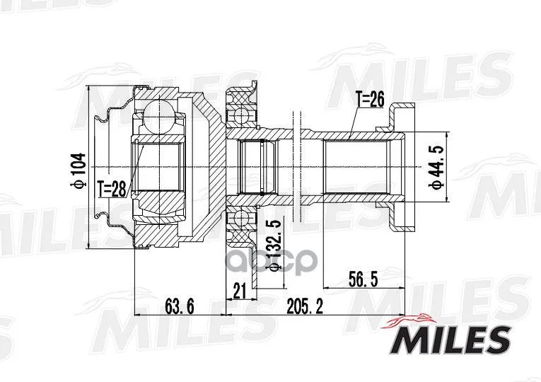 Шрус Vw Transporter V 1.9tdi-2.5tdi 03- Внутр. Прав. Мкпп Miles Ga10037 Miles арт. GA10037