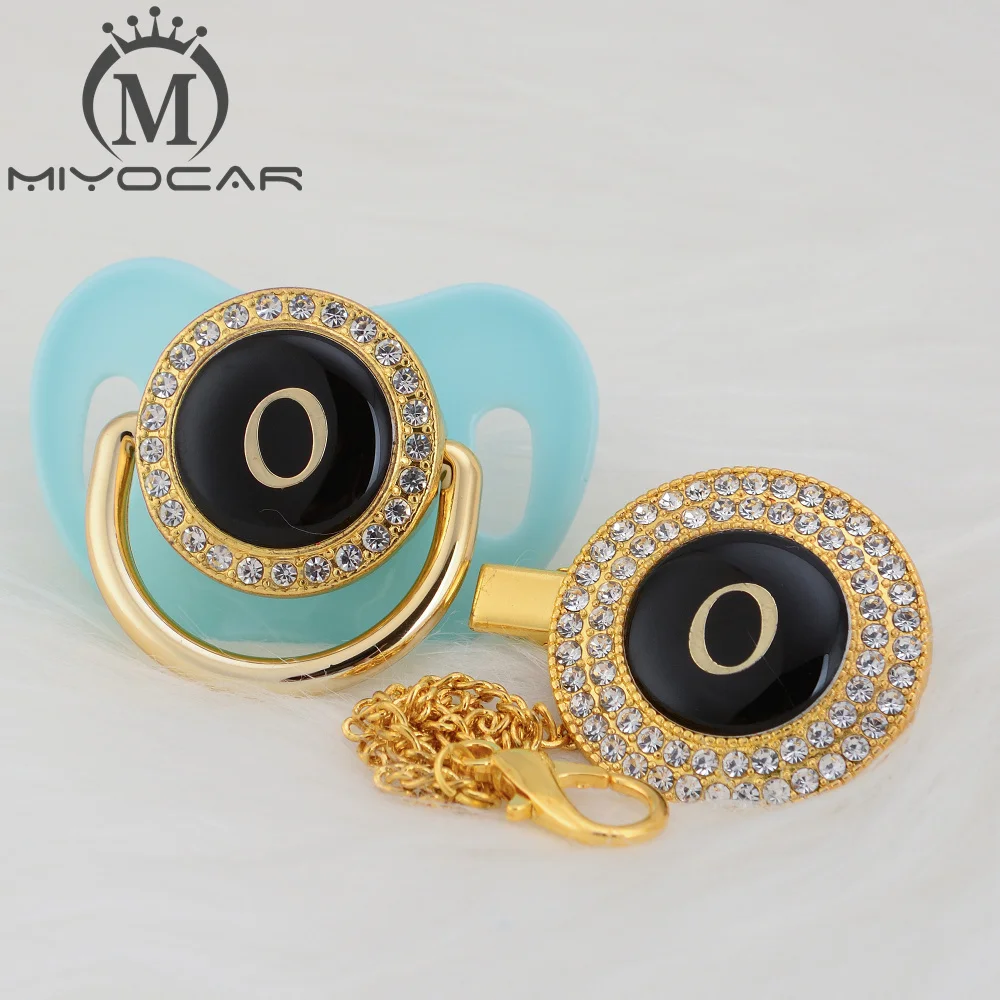 MIYOCAR имя инициалы Письмо O Элегантный Серебряный bling соска и пустышка Клип BPA бесплатно пустышка bling уникальный дизайн LO