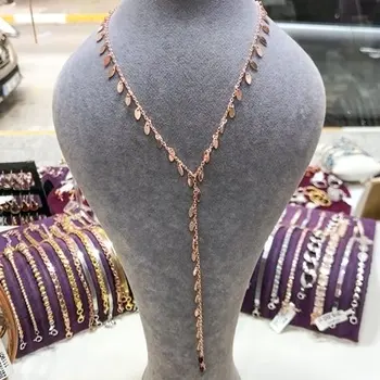 

New Trend Drop Sequin Long Dangling Silver Chain Silver Necklace