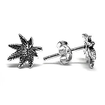 

Sterling silver earrings 925m mini marijuana leaf 9mm. Close pressure