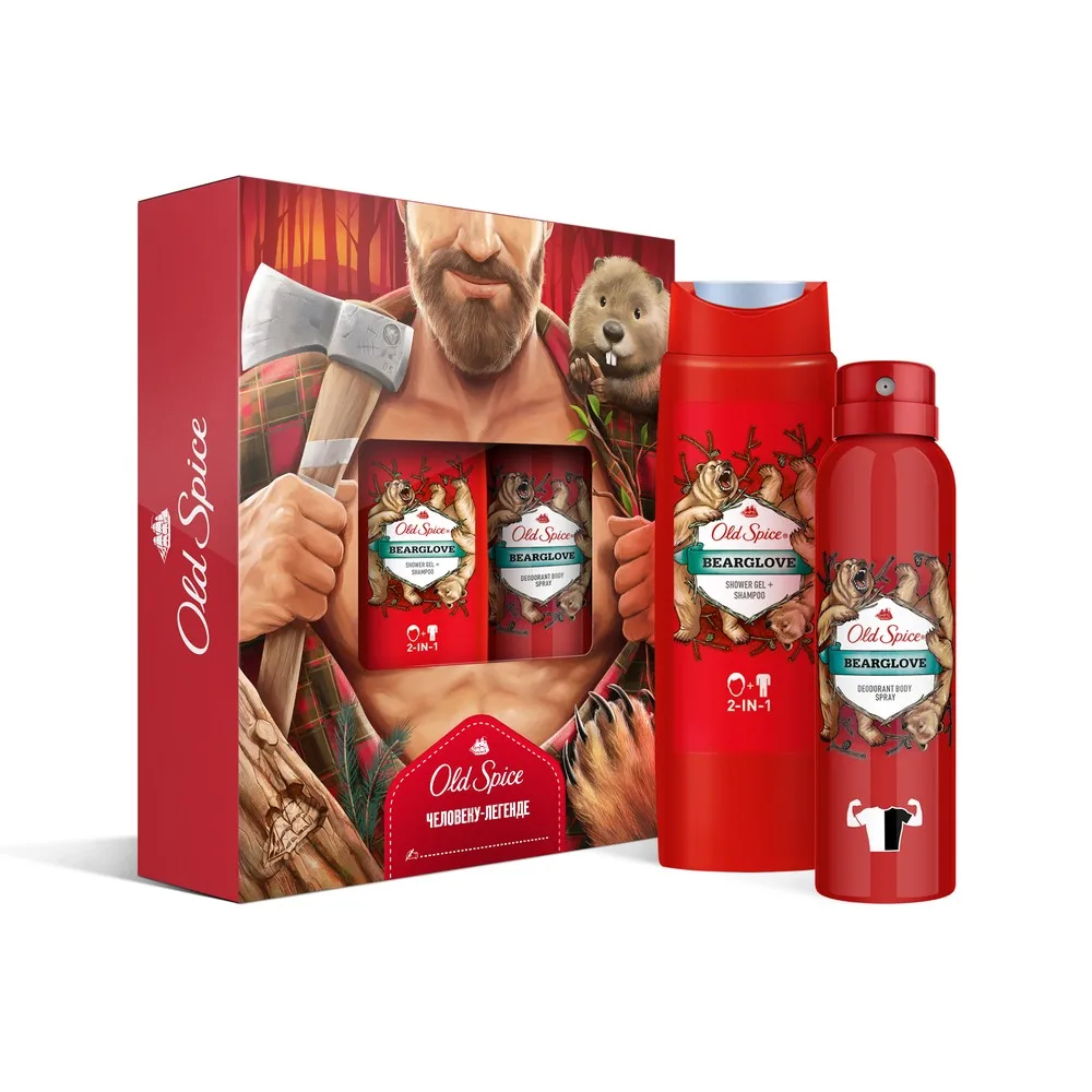 Подарочный набор Old Spice Bearglove(Аэрозольный антиперспирант 150 мл+ Гель для душа 250 мл