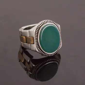 

925 Sterling Green Agate Stone Watch Strap Model Silver Ring Fashion Turkish Premium Quality Handmade Jawelery