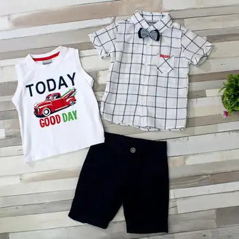 

Conjunto de ropa de chico y niño de verano, conjunto de camiseta sin tirantes,camisa y pantalones chinos