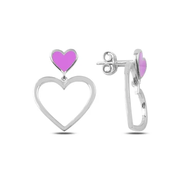 

KUTAYDAN Enamel Heart Dangle Earrings 925 Sterling Silver