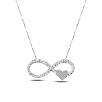 

Angemiel 925 Silver Zircon Cubic Zirconia Infinity & Heart Pendant-Rhodium Plated