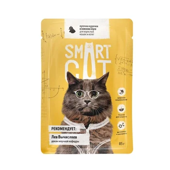 

Smart Cat canned food for adult cats and kittens chicken pieces in tender sauce 0,085 kg 24 PCs