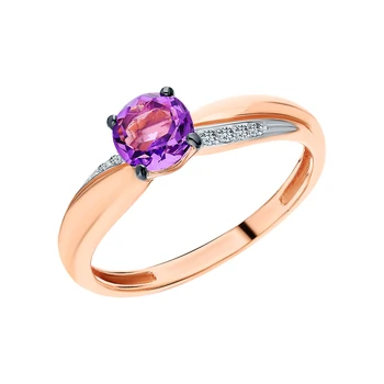

Gold ring with amethyst and diamonds sunlight sample 585