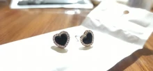 Pendientes de compromiso con forma de corazón esmaltado para mujer y niña, joyería de Color oro rosa, pendientes negros, regalos de boda