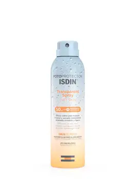 

ISDIN transparent photoprotector wet skin spray spf 50 250 ml adult spray protector. No white marks.