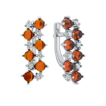 

Silver earrings with cubic zirconia and amber sunlight sample 925
