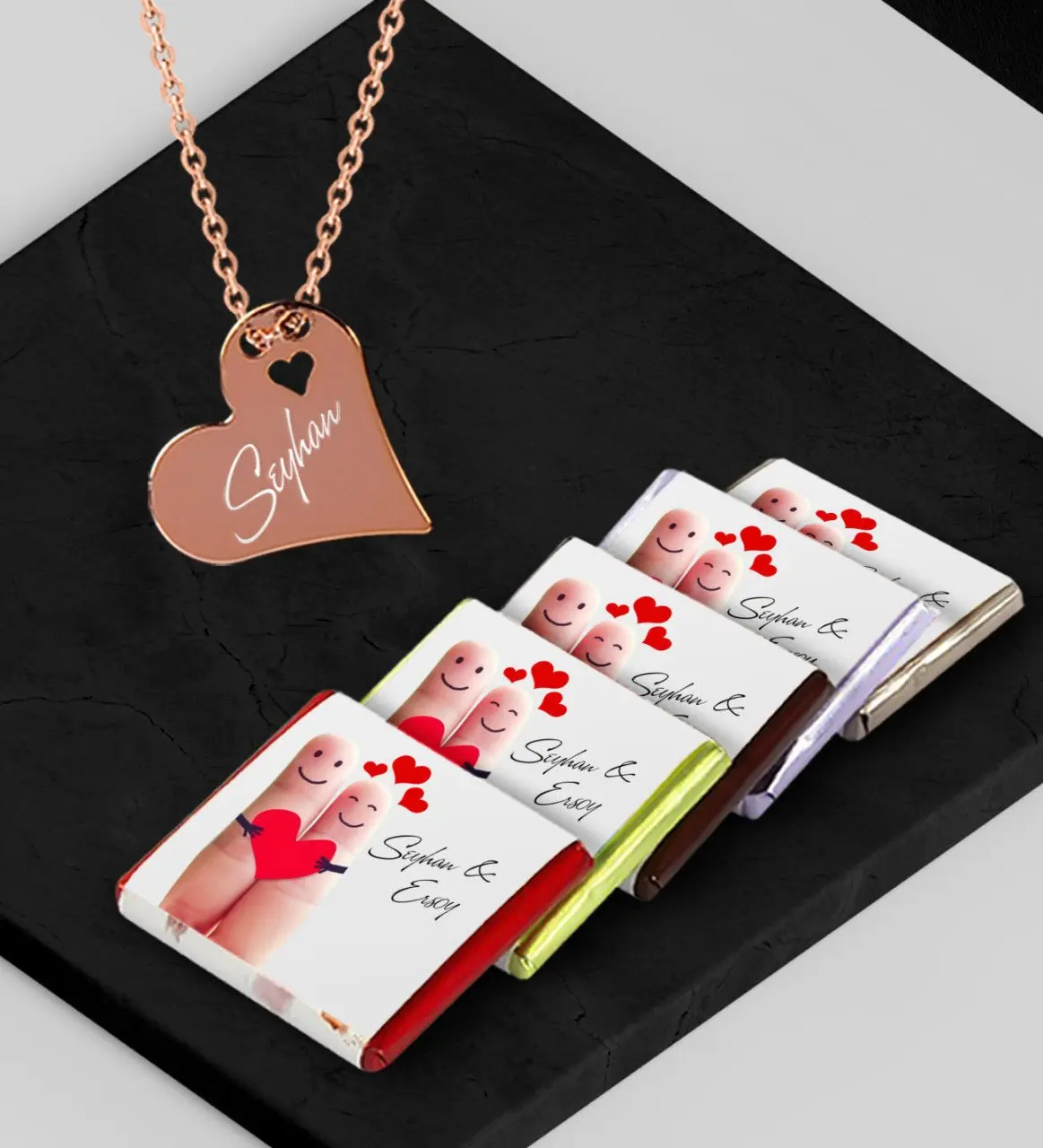 

Personalized Valentine Rose Heart Necklace If You Would to the Tune of Chocolate Set-87