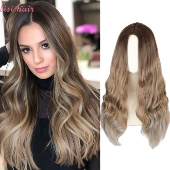 

LISIHAIR 22-Inch Gradient Long Curly Hair Synthetic Fiber Ladies Golden Brown Heat-resistant Wig Can Be Worn All Seasons
