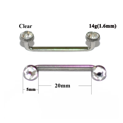 1 шт. G23 титановый Пирсинг 14 г внутренняя резьба кристалл AB драгоценный камень поверхность бар штанга фабричного производства микродермальный якорь кольца ювелирные изделия - Окраска металла: Clear 1.6x20x5mm