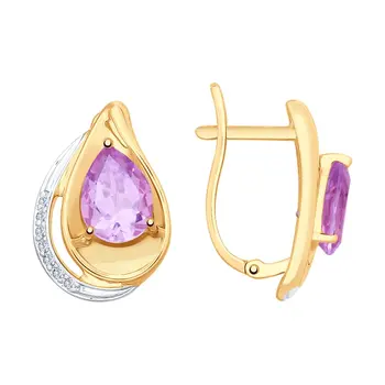

Sokolov drop earrings with stones in gold with amethyst and cubic zirconia, fashion jewelry, 585, women's male, long earrings
