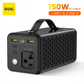 AOHI Portable Power Station 96Wh Backup Lithium Battery 26800mAh Power Supply with 150W AC Outlet for Travel Camping Emergency 1