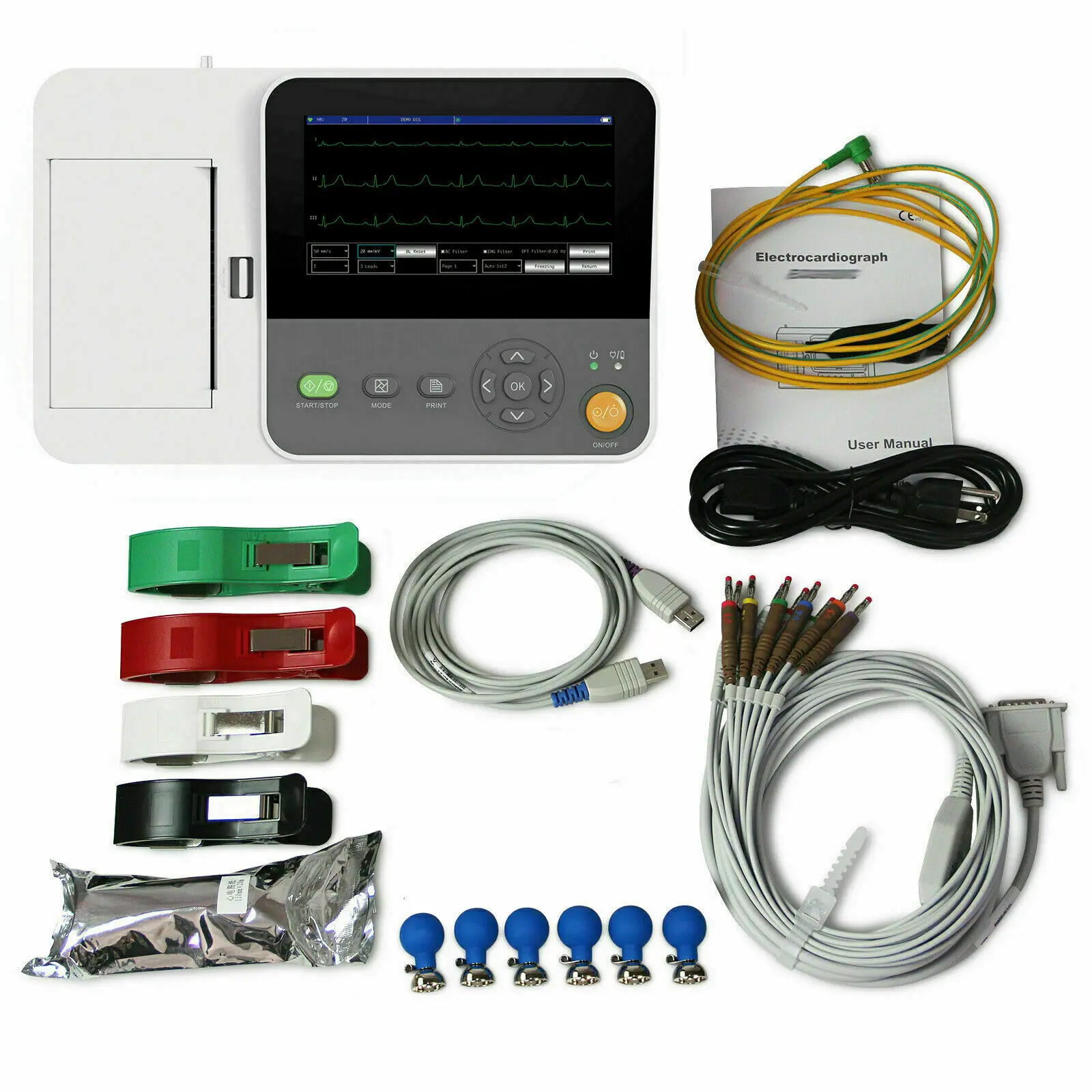 CONTEC Portable E6 Digital 6 Channel 12 lead ECG Monitor EKG Machine, Touch Electrocardiograph, USB PC Software,Interpretation