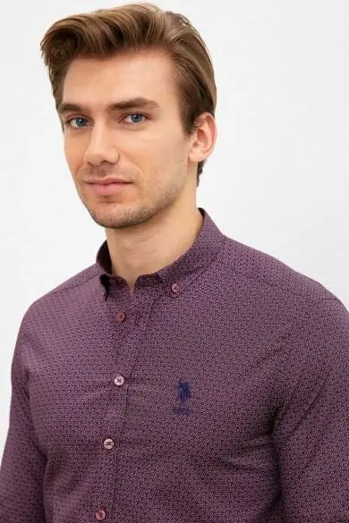 U.S. POLO ASSN. Бордовая Узкая рубашка с принтом