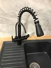 Quyanre-grúa filtrada para cocina, grifo con filtro de agua de rotación 360, mezclador de fregadero de tres vías, color negro mate