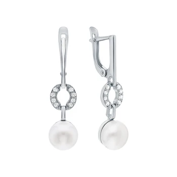 

Silver earrings with cubic zirconia and pearls cultured sunlight sample 925
