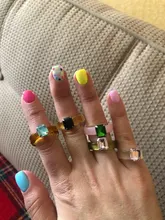 HUANZHI-Conjunto de anillos redondos de resina acrílica para mujer, colorido, Diamante de imitación cuadrado geométrico, regalo de viaje, 2021