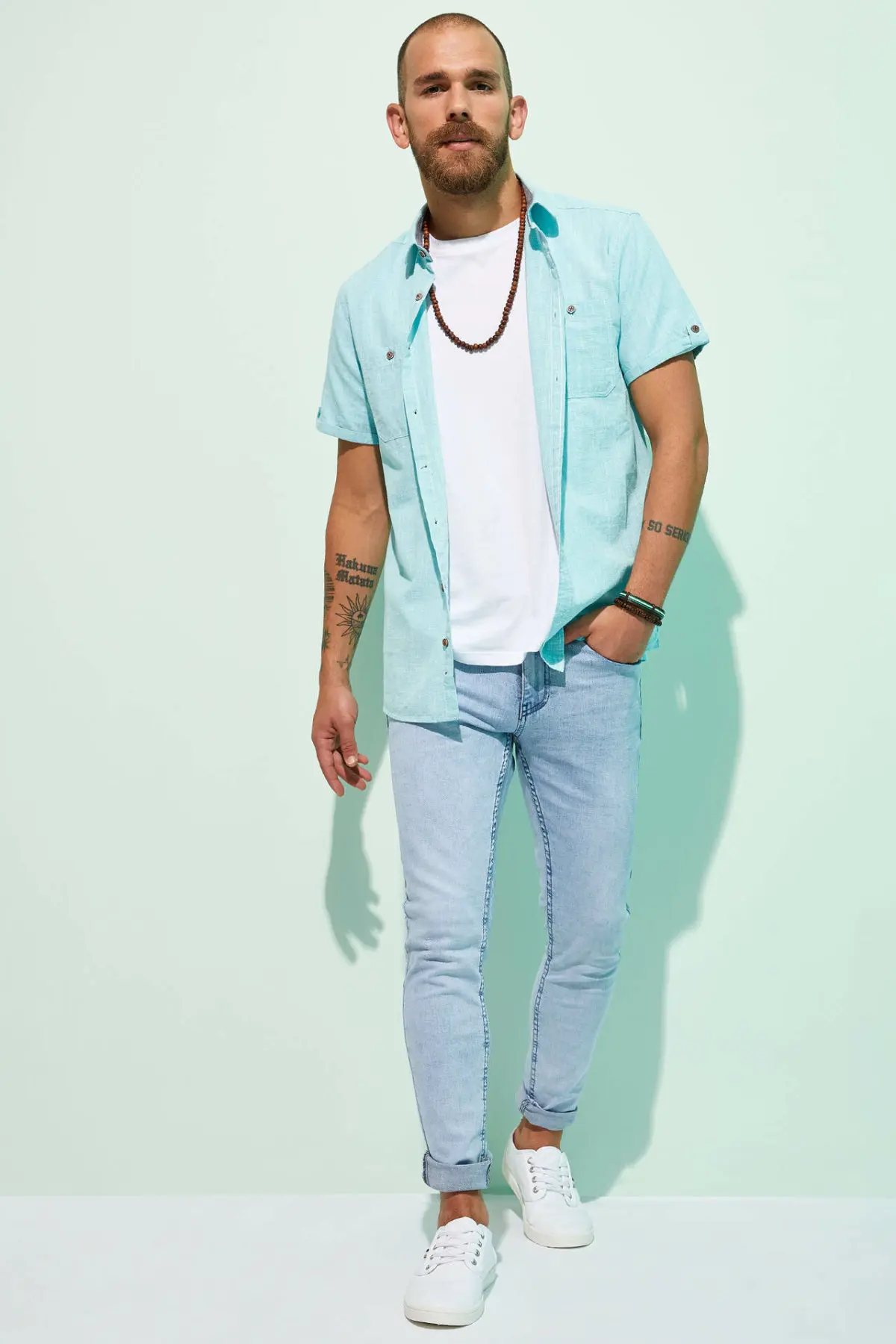 

DeFacto Fashion Men's Simple Light Blue Stretch Jeans Men Elastic Denim Pants Slim Trousers New Menswear New -K2043AZ19SM