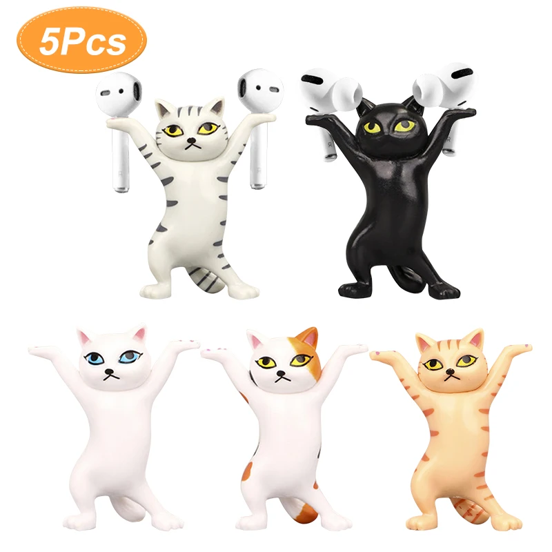 

1/5 pcs Dancing Cat Stand for AirPods 1 2 Pro Cute Headphones Stand Funny Cat Toy Headphones Holder Pen Holder Desk Decoration