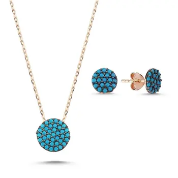 

Angemiel 925 Silver Nano Turquoise Gemstone Round Set - Rose Gold Plated