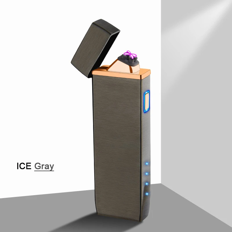 Arc ICE Gy Нажимная кнопка курительная электрическая зажигалка с гнездом usb двойная дуга плазменная перезаряжаемая металлическая сигаретная Зажигалка сигара 2 дуговая Зажигалка труба свеча - Название цвета: Arc ICE Gy