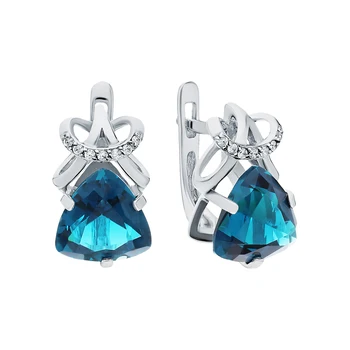 

Silver earrings with cubic zirconia and quartz synthetic sunlight sample 925