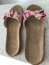 Suihyung-Zapatillas de lino para mujer, sandalias de playa informales, bohemias, con lazo floral, de verano