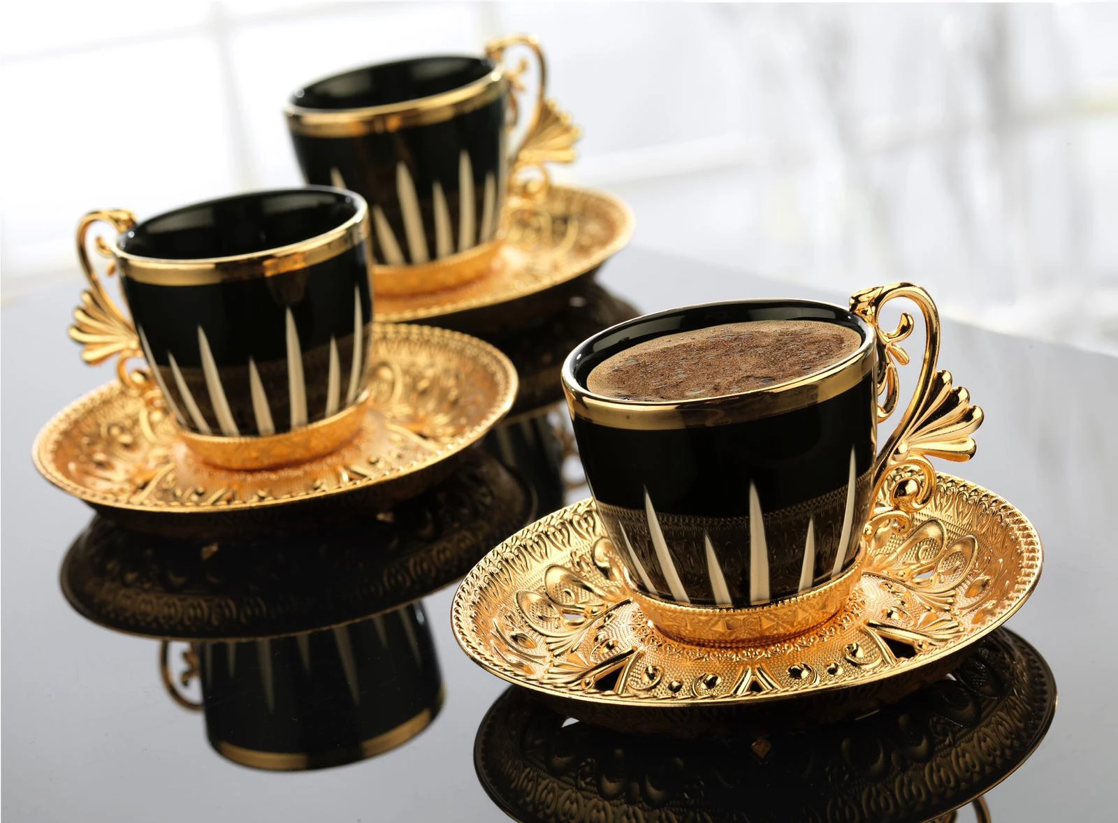 Turkish High Quality Porcelain Coffee Cups and Saucers Set Ceramic Coffee Mugs