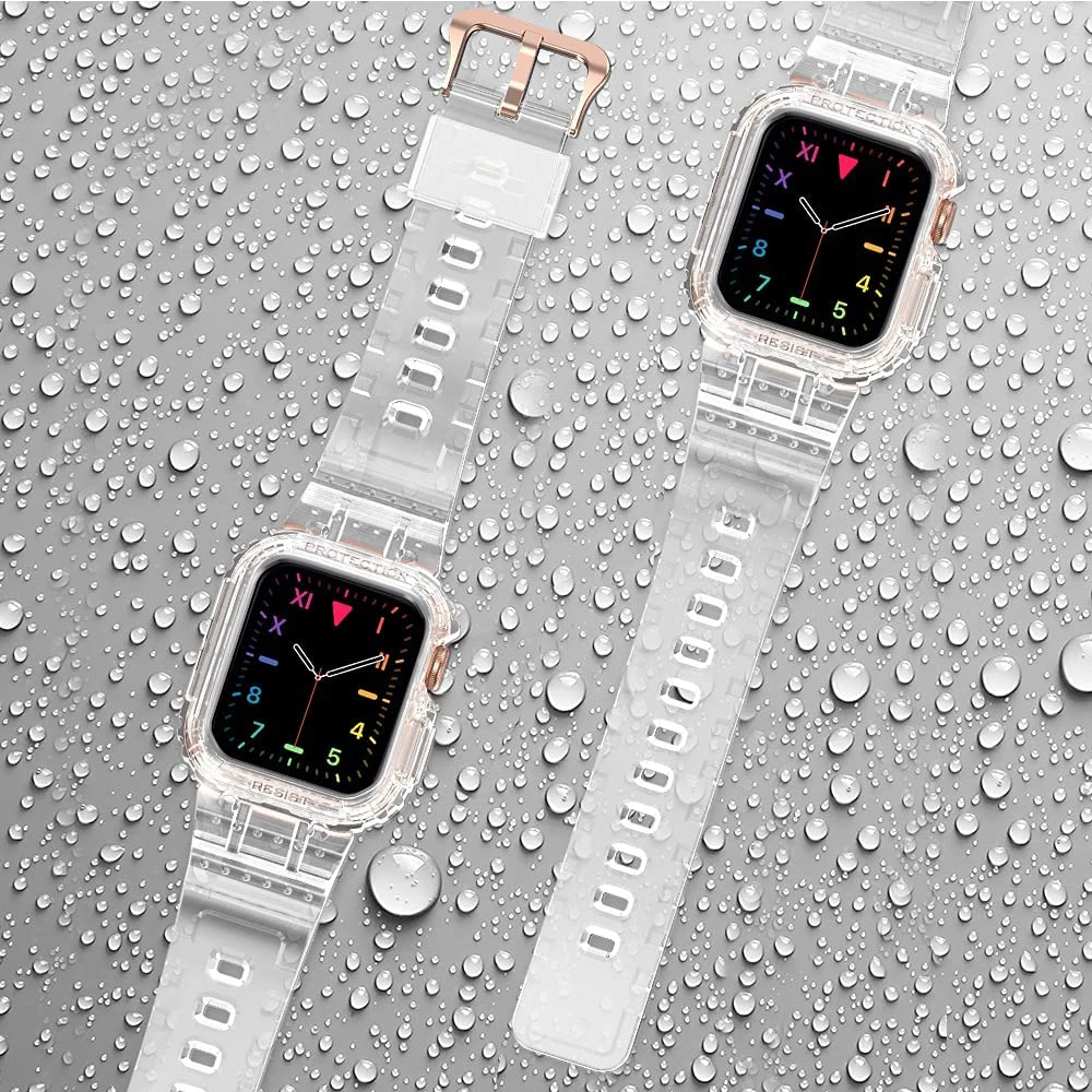 Rugged Protective Case and Bands for Apple Watch 45mm 41mm 44mm 42mm 40mm 38mm Strap, Cute Girl Crystal Jelly Cover iWatch Se76