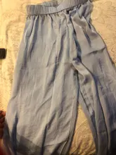 Pantalones de pierna ancha de seda para mujer, mallas tobilleras sueltas de pierna ancha, informales, cintura elástica, RZBY110