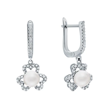 

Silver earrings with cubic zirconia and pearls cultured sunlight sample 925
