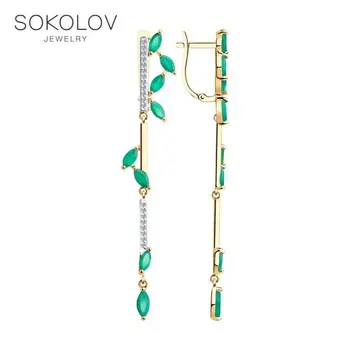 

SOKOLOV drop earrings with stones of gold with cubic zirconia and agate fashion jewelry 585 women's male, long earrings