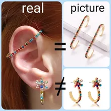 DIEZI Boho gemelos de perla para oreja pendiente para las mujeres de moda Zirconia cubica arcoiris piedras pendiente de Clip Bohemia oído brazalete joyería