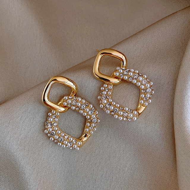 Celebrity Metal Imitaion Pearl Earrings For Women C-Shaped Crystal Geometric Drop Earring Luxury Wedding Party Jewelry