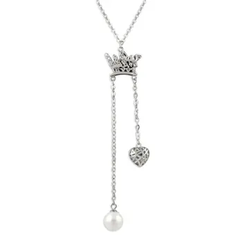 

Angemiel 925 Sterling Silver Pearl & Zircon Crystal Heart Necklace-Rhodium Plated