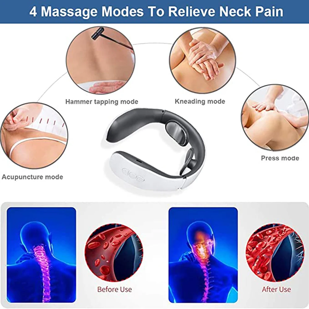 UIRPK Relaxnecker Neck Massager,Neck Massager,Relaxnecker Portable Neck  Massager with Heat,4 Massage Modes,15 Levels of Intensity,Pain Relief 