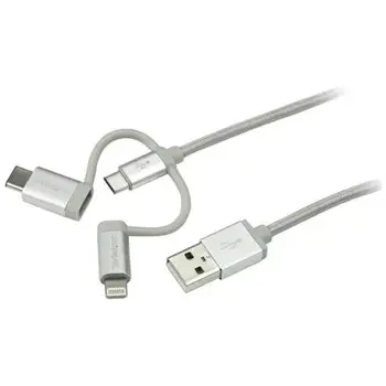 

3 in 1 MicroUSB charging cable, USB Type-C and Lightning. Apple MFi certificate. Braided nylon lining. Length 1