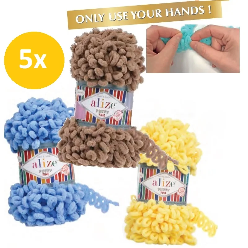 Alize PUFFY FINE 5x100GR пряжа % 100 Микрополиэстер без игл крючка коллекция одеяло для