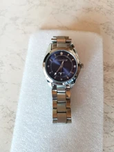 CHRONOS-Reloj de acero inoxidable con diamantes de imitación para mujer, pulsera de plata, cuarzo, resistente al agua, analógico, de negocios, esfera rosa y azul