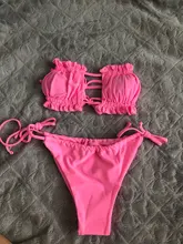 Bikini ahuecado fruncido para mujer, traje de baño Sexy con top de tubo, Tanga con relleno de realce, conjunto de bañador para playa 2021