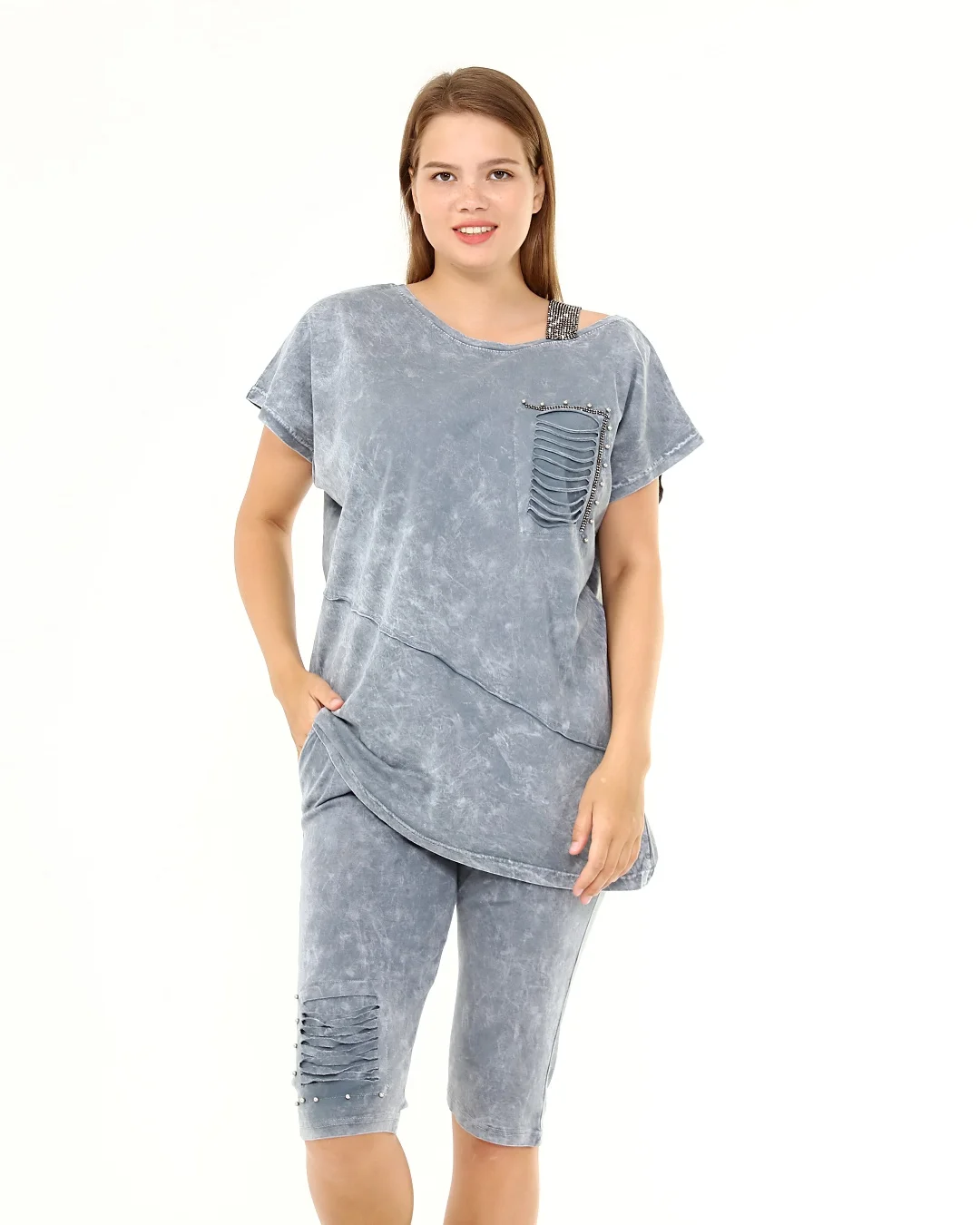 

Женский спортивный костюм Diaves, летние модные облегающие брюки-Капри с низким вырезом, топ на плечах, спортивный костюм, турецкое качество, большие размеры